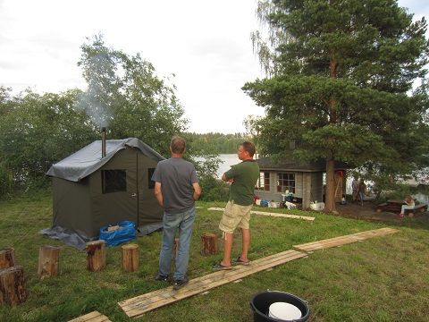 Taking a sauna in a tent is an amazing experience. A dip in the lake and back to the sauna.